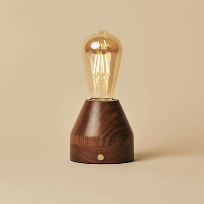 Zavi Walnut Rechargeable Table Lamp | LED, Cordless & 80-Hour Battery Life