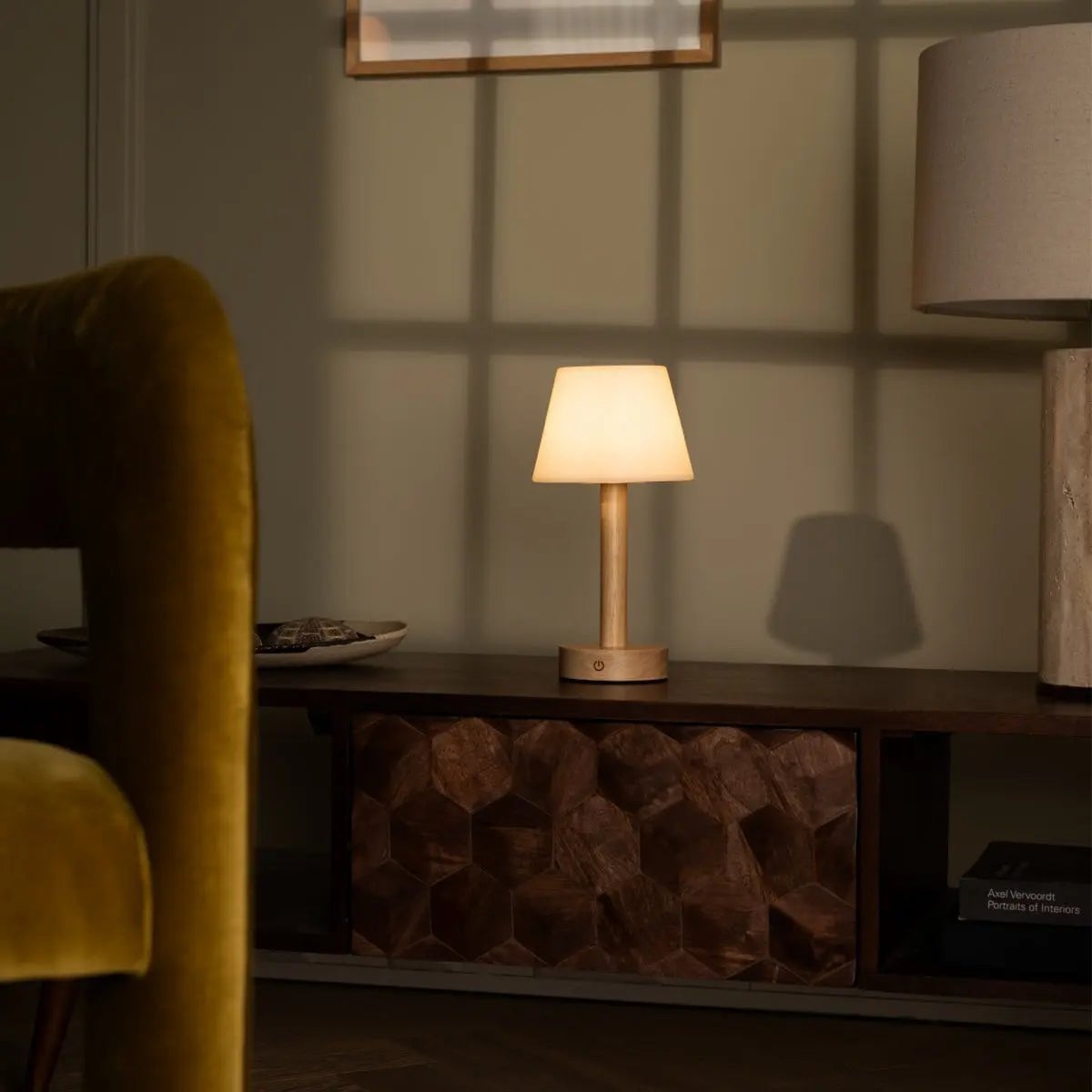 Zoë Light Brown Wooden Rechargeable Table Lamp | Dimmable, USB-C & Up to 80 Hours of Battery Life