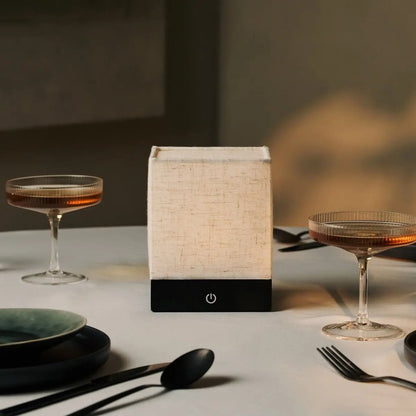 Zano Black Wireless Lamp with Battery | Linen Blend, LED & Three Light Modes