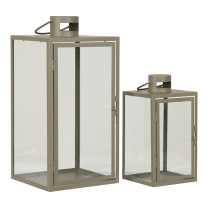 Corfu Lanterns - Green, Steel, Glass, 13/19.5x13/19.5x25.5/40 cm - Set of 2