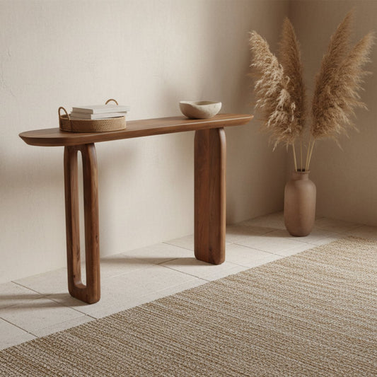 Mango Wood Console Table - Brown Bullnose Entryway Table