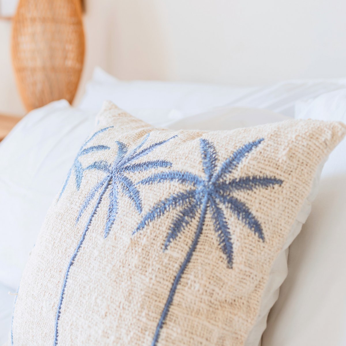 Cotton Cushion Cover Palm Tree Pattern – Boho Embroidered Cushion – Decorative Pillow – Embroidered Cushion Cover 40x40 or 50x50 cm ANARKA
