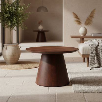 Mango Wood Side Table - Modern Cone Accent Table - 55cm