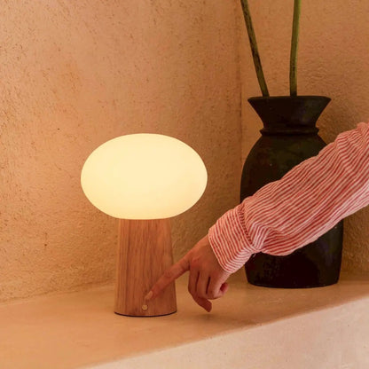Max Light Brown Wooden Cordless Table Lamp | Rechargeable, Glass & Sustainable Design