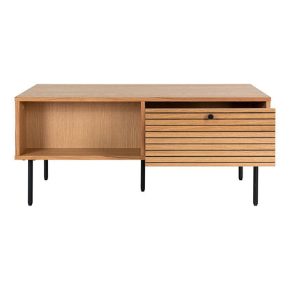 Kyoto Coffee Table - Coffee Table, oak veneer, black metal legs, 2 drawers, 50x100x45 cm