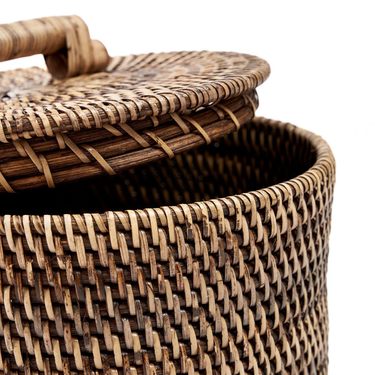 Rattan Storage Basket - Low Brown Handwoven Bin