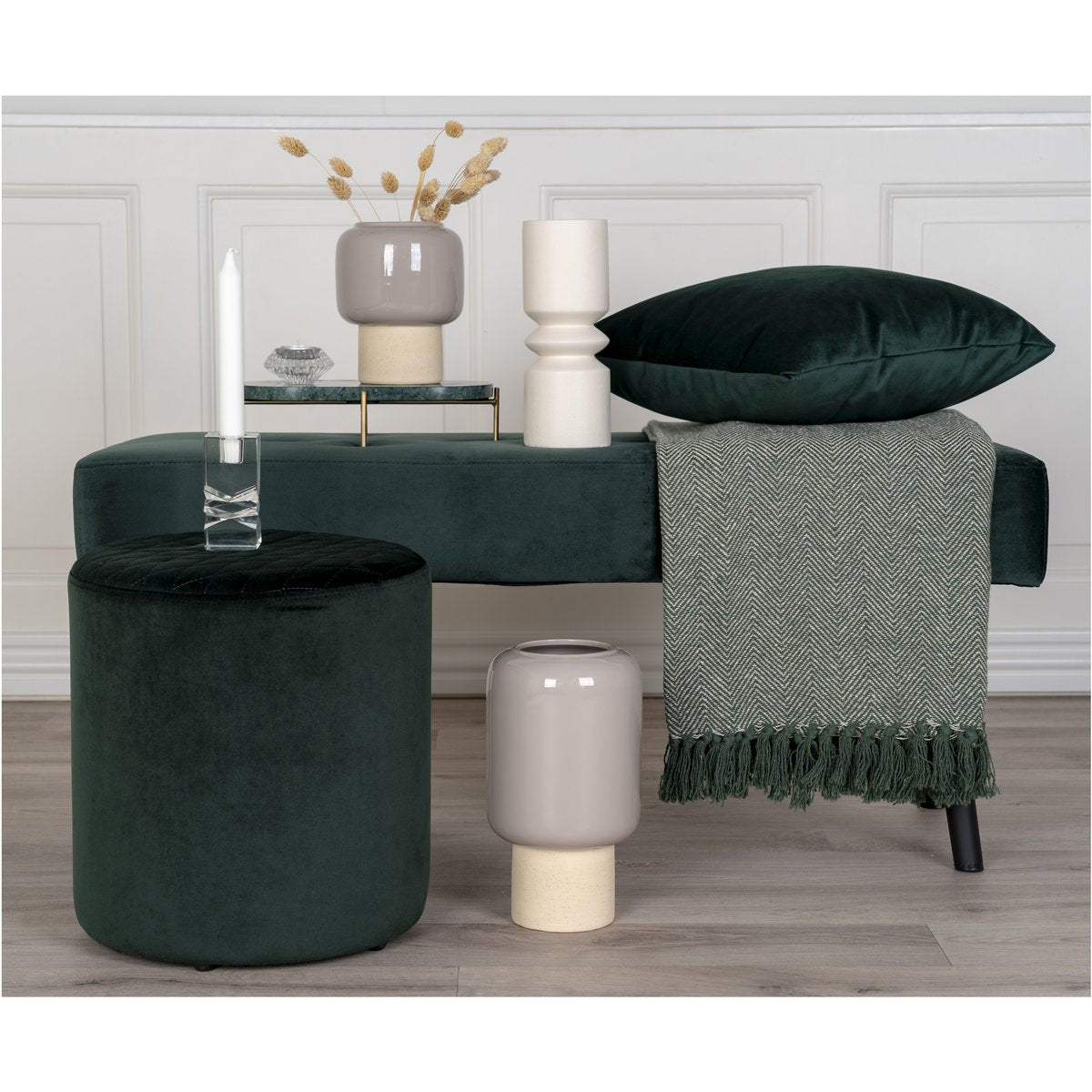 Recycled Cotton Plaid Throw – Green and White Scandinavian Style, 130x160cm