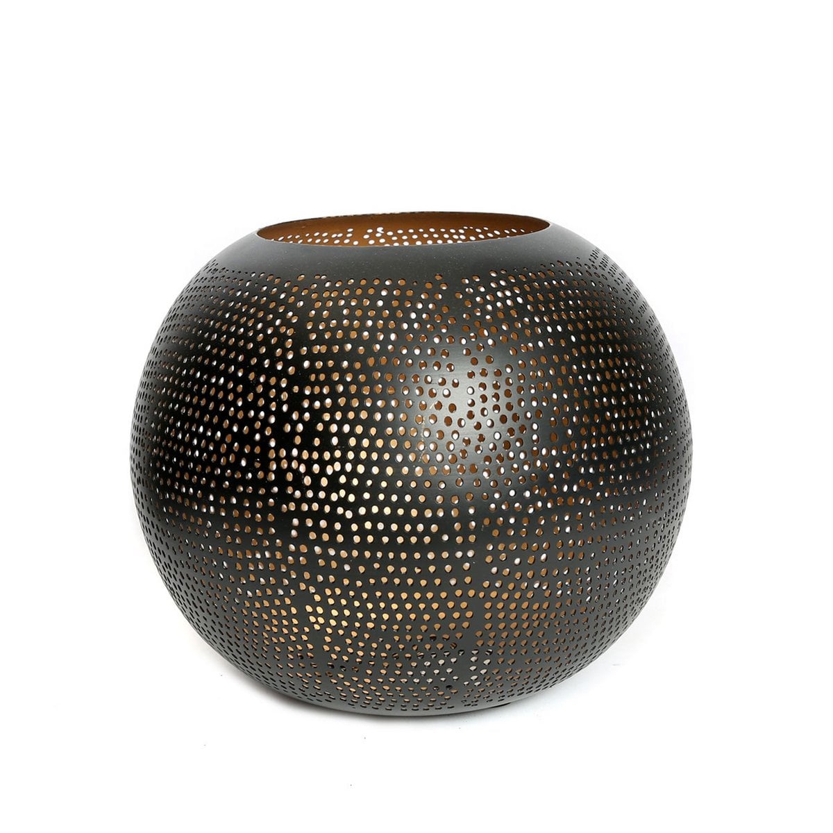 Brass Tea Light Holder - Pierced Ball Design - Black and Gold - Large
