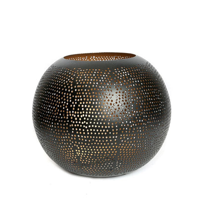 Brass Tea Light Holder - Pierced Ball Design - Black and Gold - Large