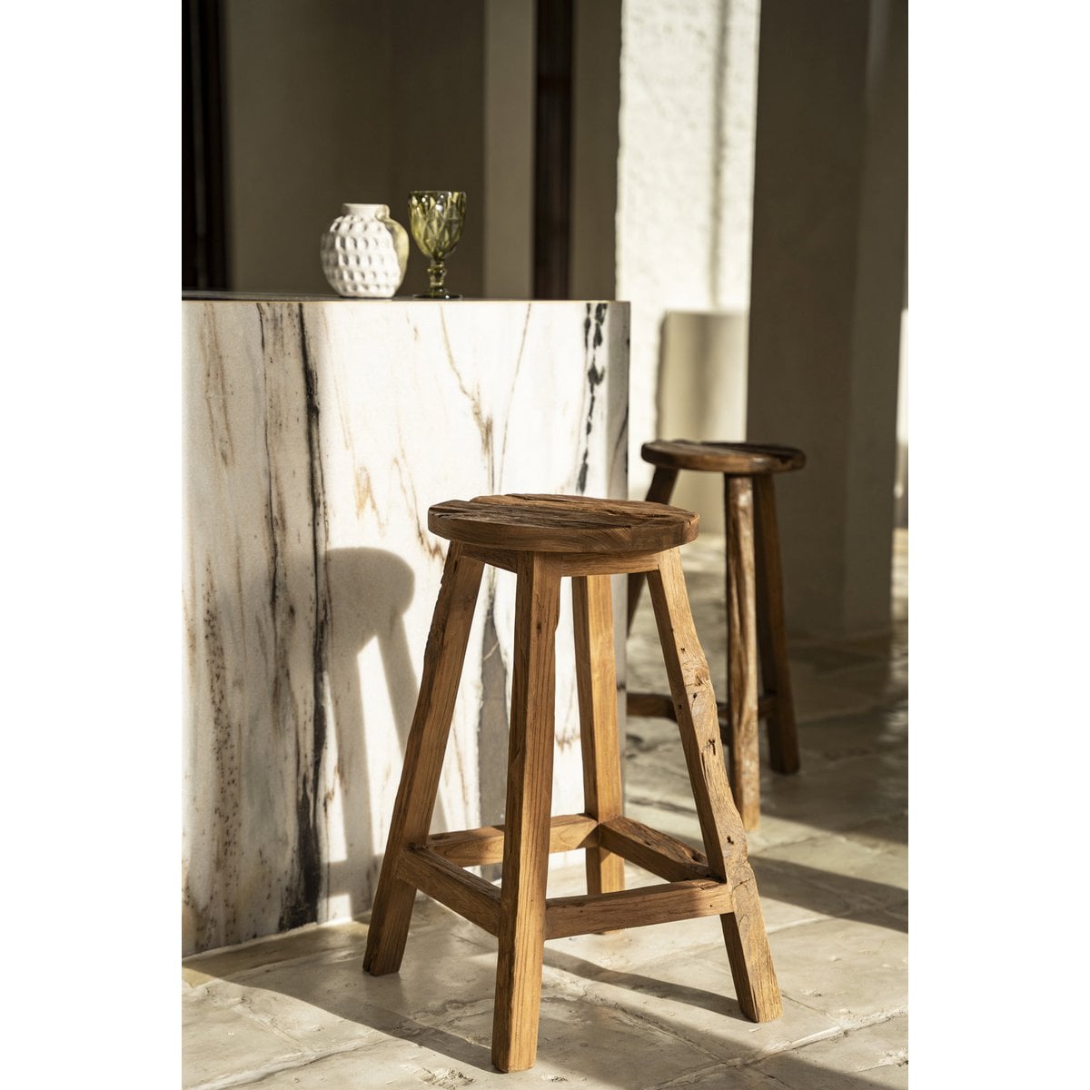 Teak Bar Stool - Natural Wood Kitchen Counter Stool