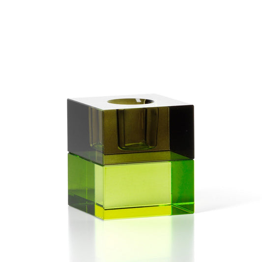 Green Glass Tea Light Holder - Gem Blocks Cube Candle Holder