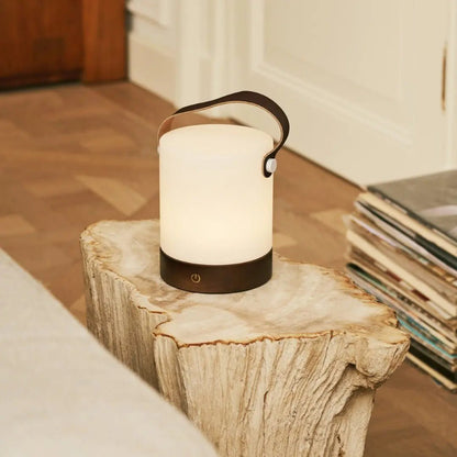 Avery Dark Brown Rechargeable Wooden Table Lamp | Leather Strap, Cordless & Dimmable