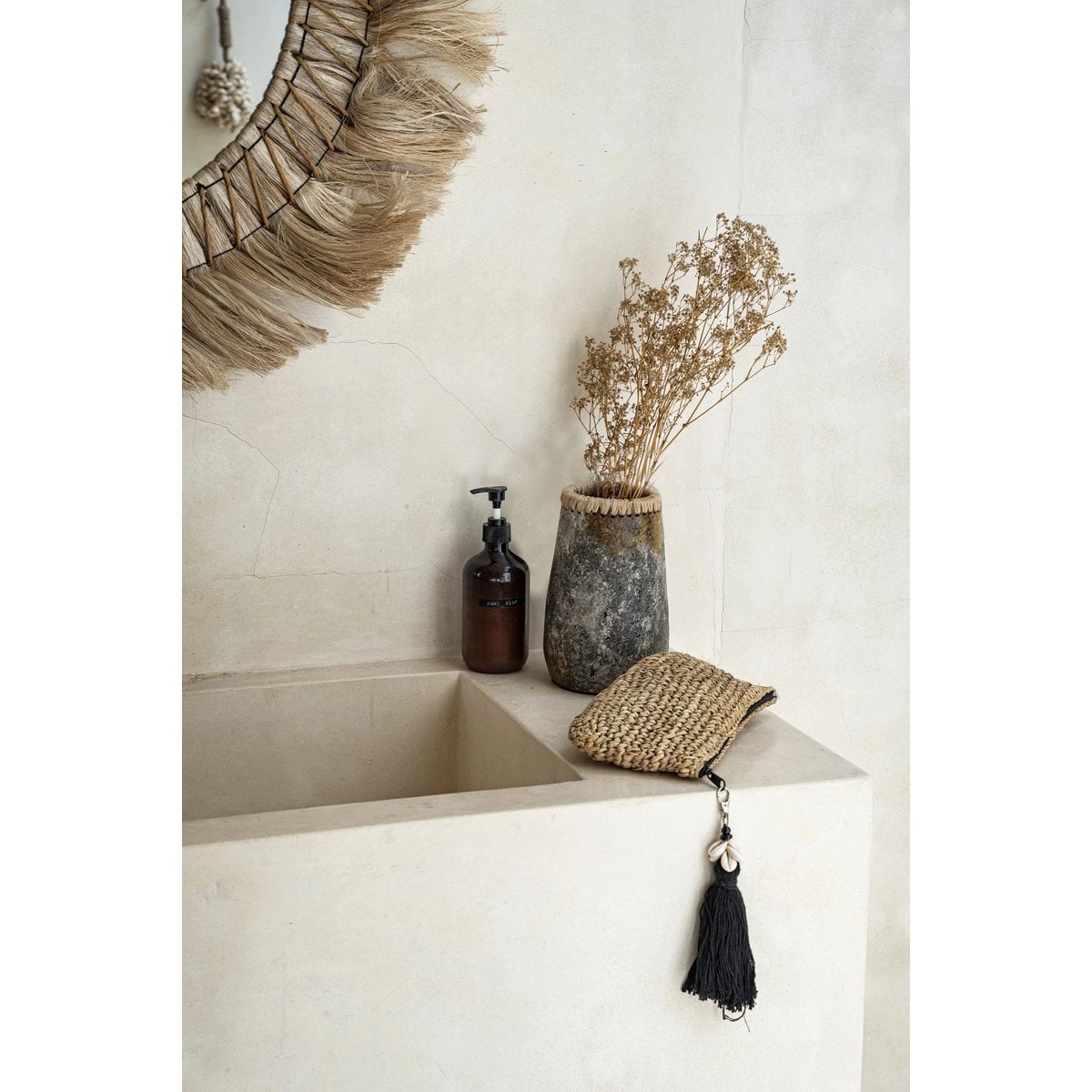 Terracotta Vase - Antique Grey Raffia Accent - Small