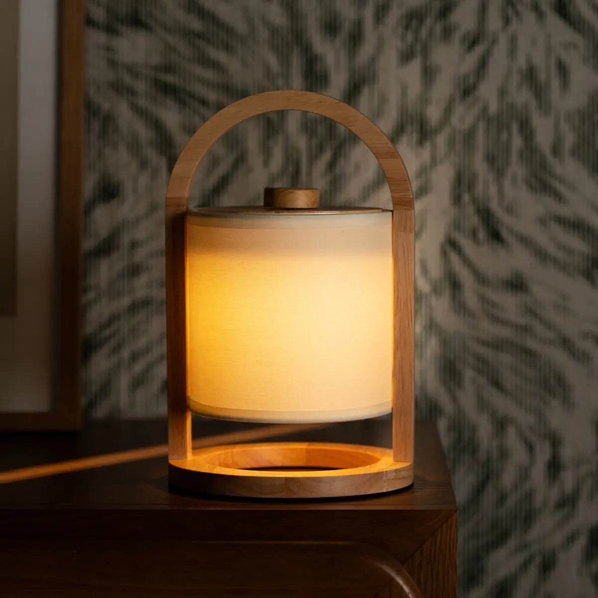 River Light Brown Wooden Rechargeable Lamp | Linen Blend, Versatile & Up to 100 Hours of Battery Life