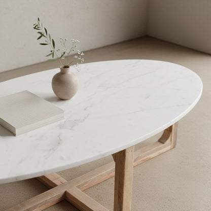 Oval marble coffee table - White - 120x60x38 cm