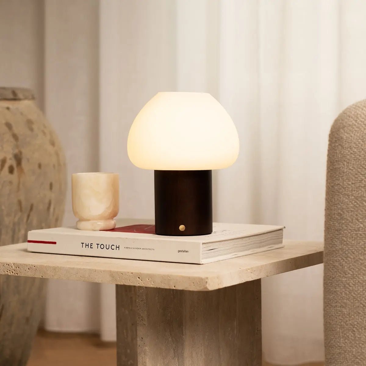 Dark Brown Wooden Table Lamp | Rechargeable & Dimmable