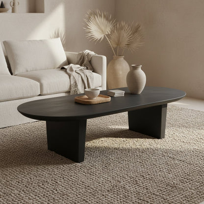 Mango Wood Coffee Table - Black Bullnose Design