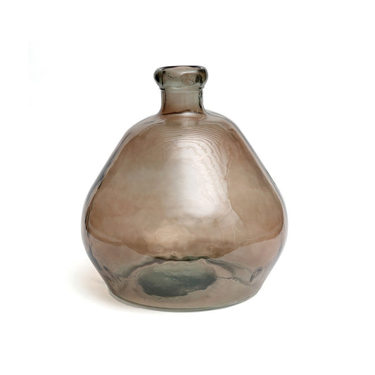 Recycled Glass Vase - Beige Round Vase, Minimalist Home Decor