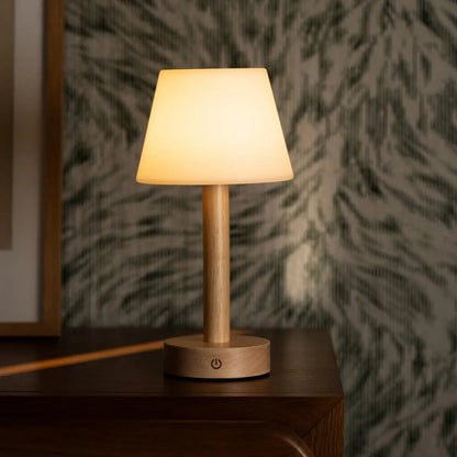Zoë Light Brown Wooden Rechargeable Table Lamp | Dimmable, USB-C & Up to 80 Hours of Battery Life