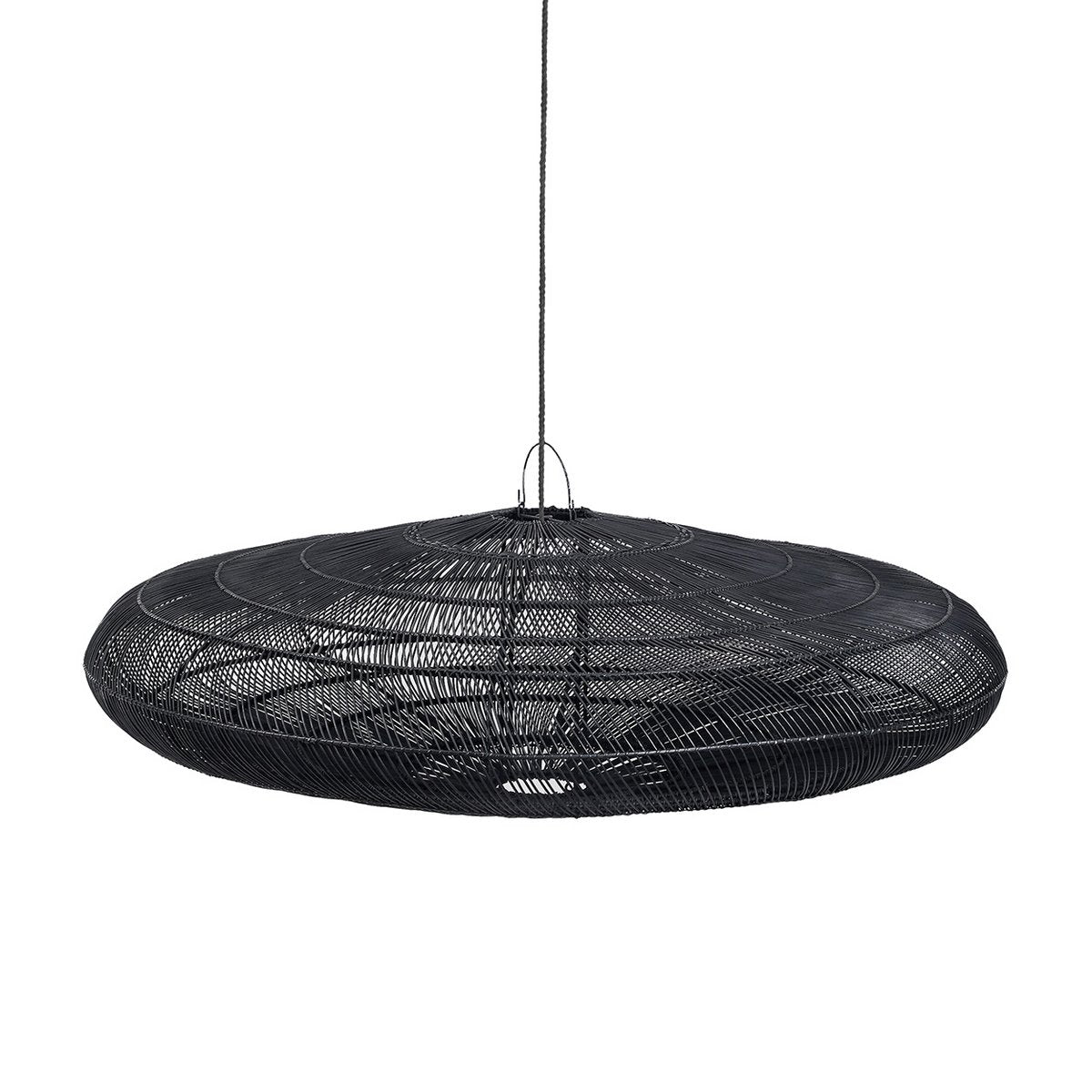 Rattan Pendant Light - XL Black Macaron Lamp for Indoor Lighting