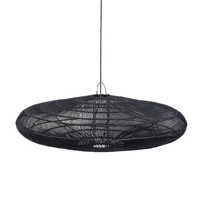 Rattan Pendant Light - XL Black Macaron Lamp for Indoor Lighting