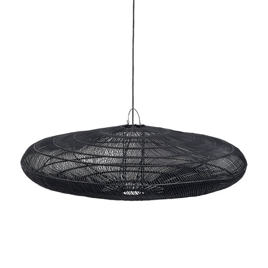 Rattan Pendant Light - XL Black Macaron Lamp for Indoor Lighting