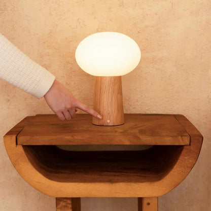 Max Light Brown Wooden Cordless Table Lamp | Rechargeable, Glass & Sustainable Design
