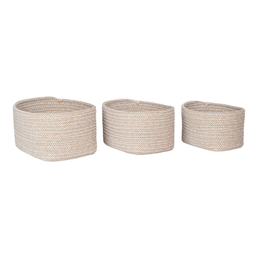 Cotton Storage Baskets - Beige Fabric Basket Set of 3