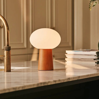 Max Chestnut Brown Wooden Cordless Table Lamp | Rechargeable, Glass, Sustainable Design