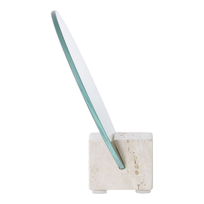 Travertine Table Mirror - Beige Makeup Vanity Mirror, 18cm