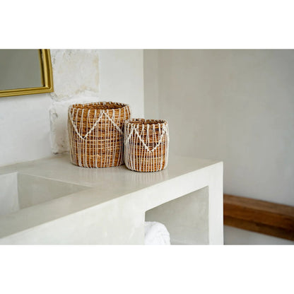 Natural Fiber Storage Basket - Large Macrame Woven Basket, Blanco