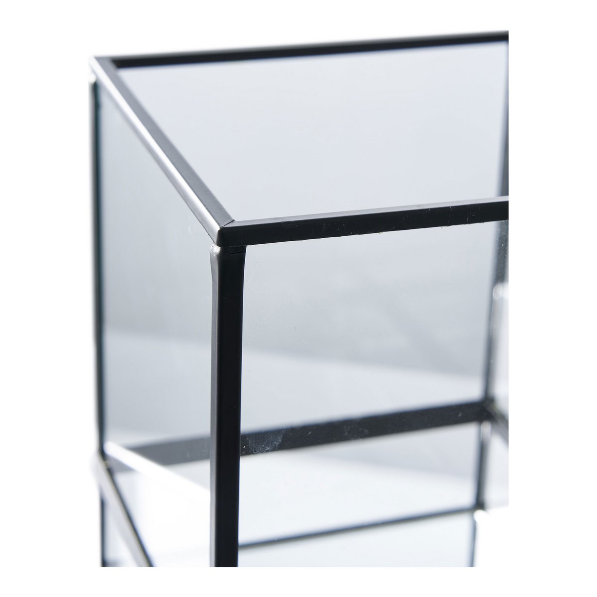 Metal & Glass Hurricane Candle Holder - Black Finish, 12x15 cm