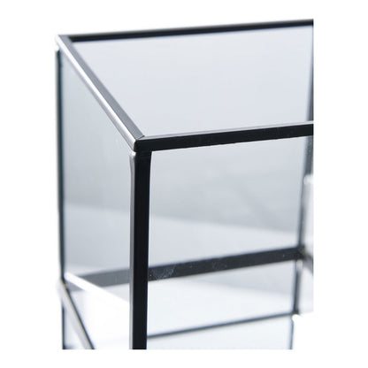 Metal & Glass Hurricane Candle Holder - Black Finish, 12x15 cm