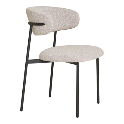Bouclé Dining Chairs - Sand, Modern Set of 2 with Black Metal Legs