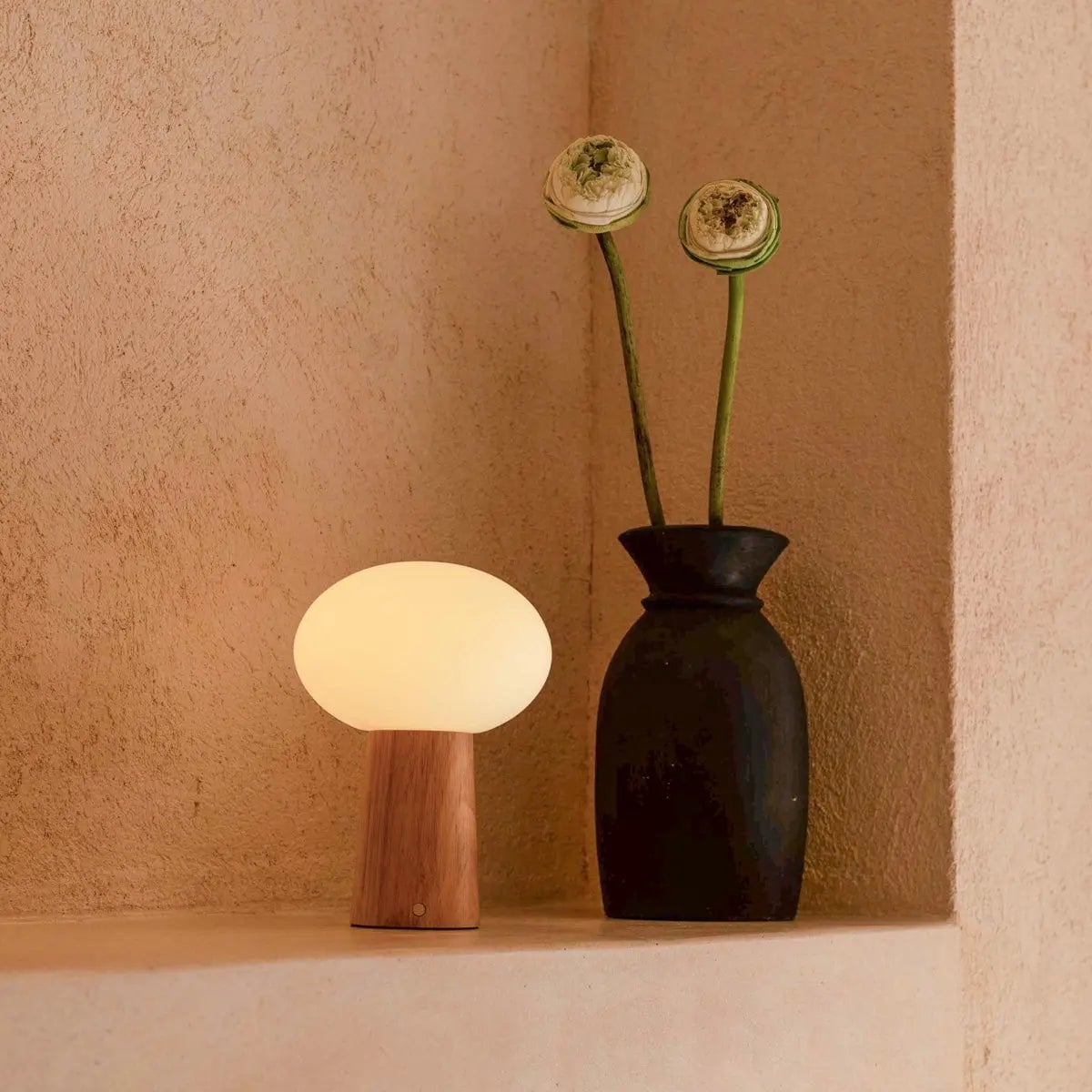 Max Light Brown Wooden Cordless Table Lamp | Rechargeable, Glass & Sustainable Design
