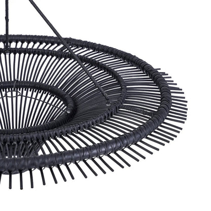 Rattan Pendant Light - Large Black Handwoven Ceiling Fixture