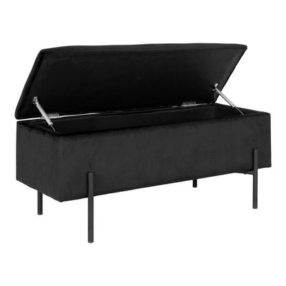 Velvet Storage Bench - Black Polyester Plywood, 95cm Watford