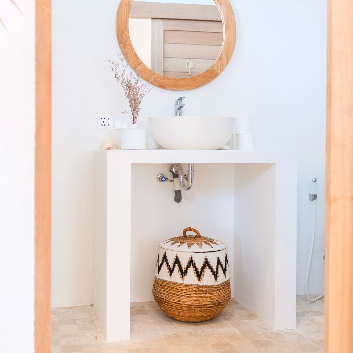 Boho Laundry Basket with Lid - Large Woven Hamper with Cotton Pattern