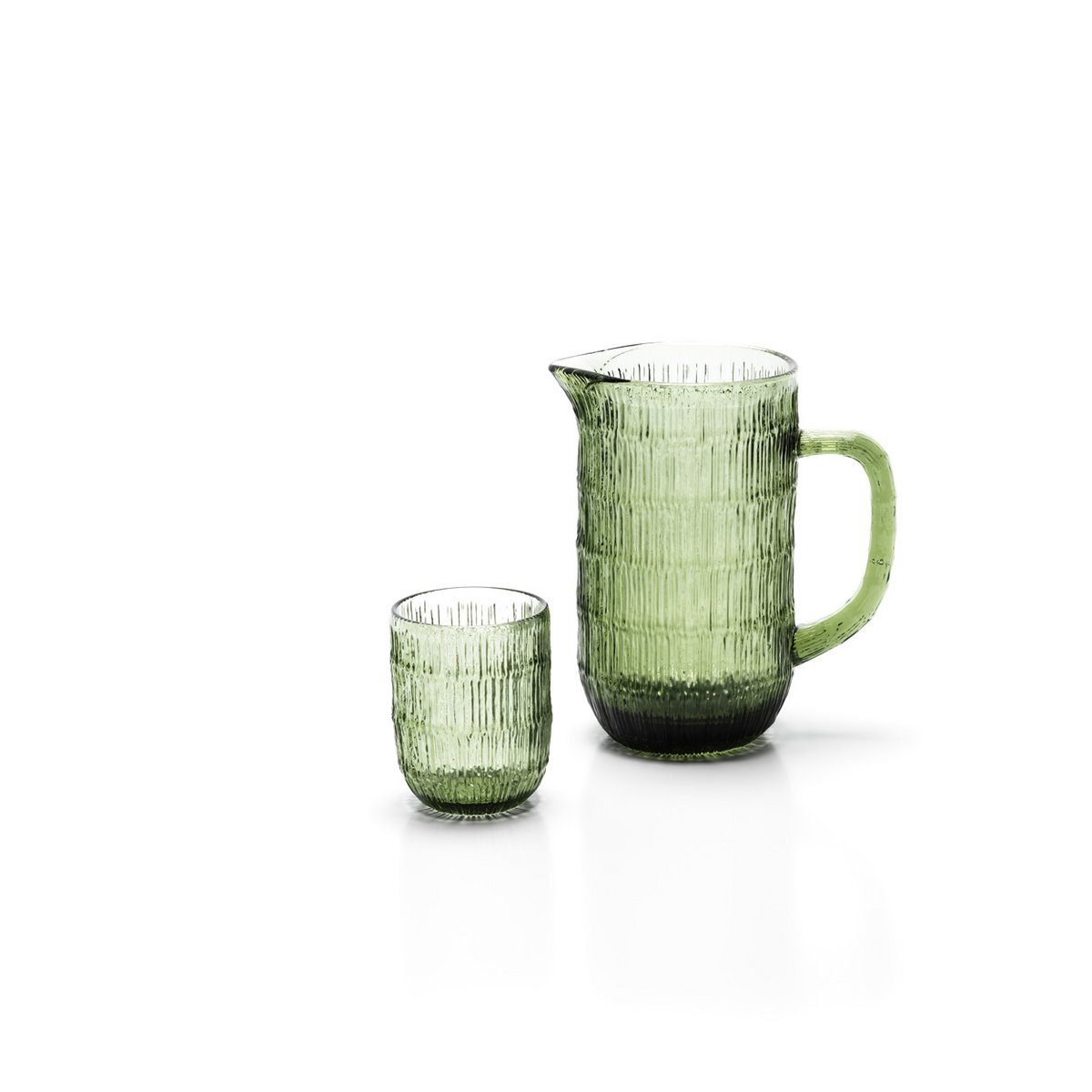 Green Glass Pitcher - Recycled Ripple Design, Moss Green