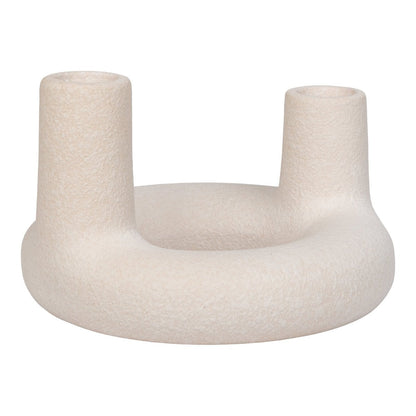 Ceramic Candle Holder - Beige Modern Candelabra - 13x8.5 cm