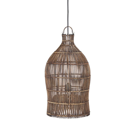 Bamboo Pendant Light - Dark Walnut Woven Bell - Small
