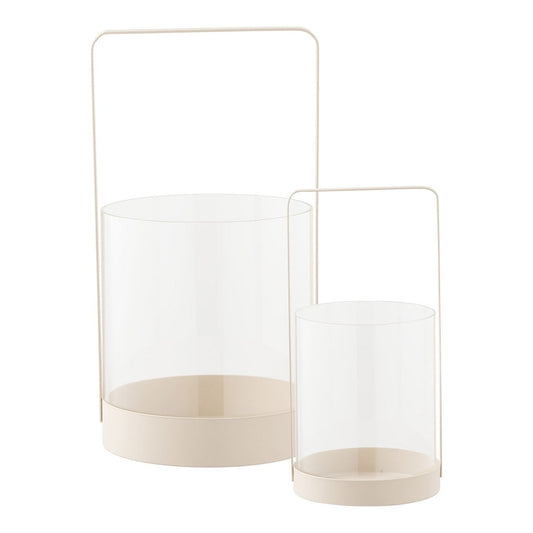 Hurricane candle holder, glass/metal, beige, set of 2