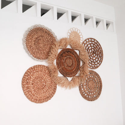 Boho Tropical Wall Decor Set - 6 Handwoven Natural Fiber Pieces