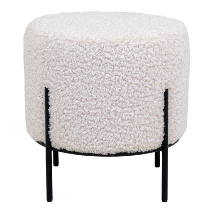 Alford Pouf - Artificial Lambskin, White - Ø35.5x37 cm
