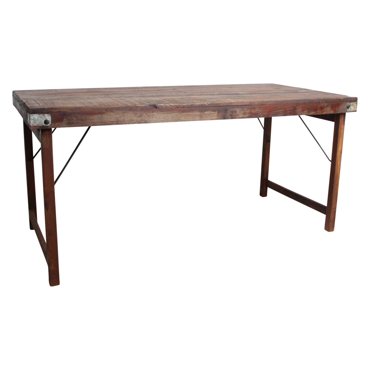 Foldable Brown Dining Table – Recycled Hardwood & Iron Legs