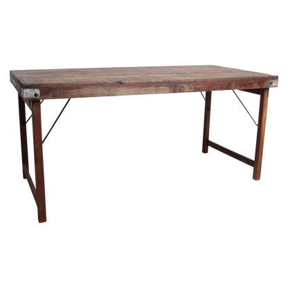 Foldable Brown Dining Table – Recycled Hardwood & Iron Legs