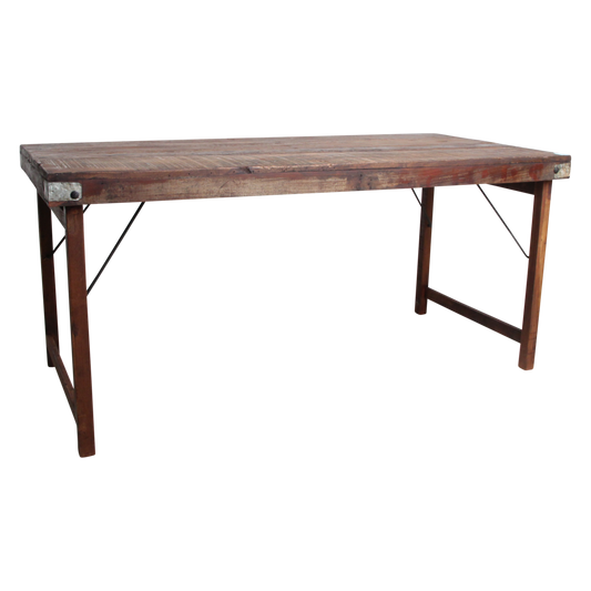 Foldable Brown Dining Table – Recycled Hardwood & Iron Legs