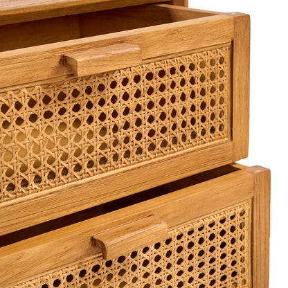 Rattan Nightstand Natural Teak – Woven Bedside Table with Drawers