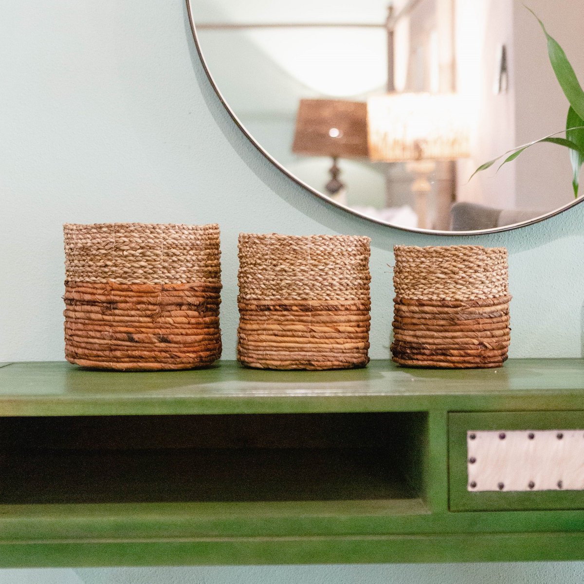 Seagrass Basket – Small Woven Planter Basket, Two-Toned Boho Design