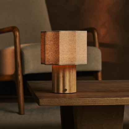 Linen Table Lamp Rechargeable Dimmable - Light Brown, Modular Design